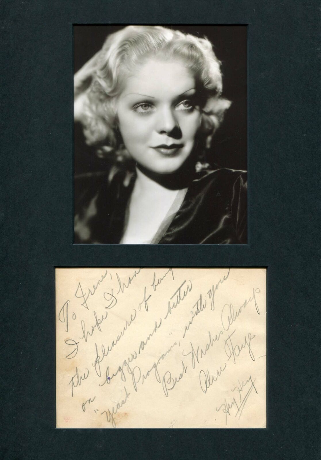 Alice Faye (+) autograph, signed vintage Photo Poster painting