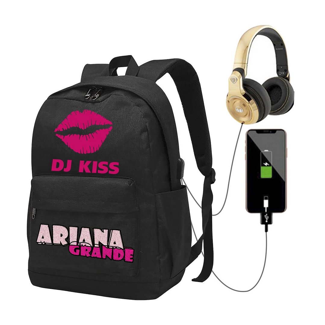 Ariana Grande Backpack USB Charging Port Headphone Interface Laptop Bag Outdoor Travel School Bag Kids Teens Use 17 Inch