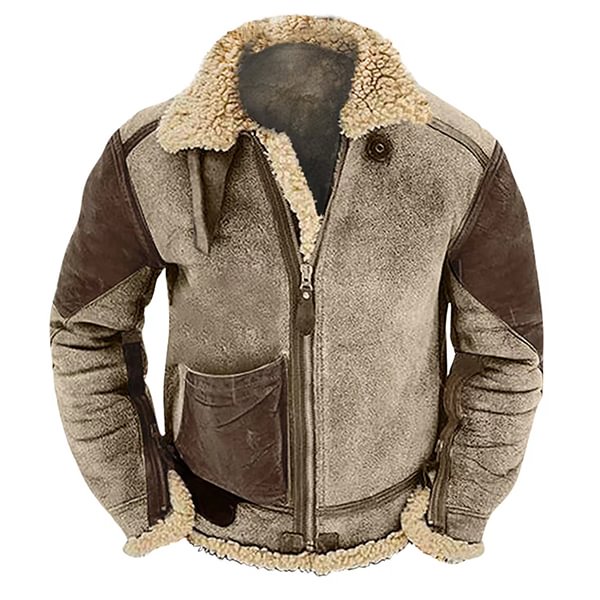 Men's Western Vintage Colorblock Outdoor Fleece Jacket