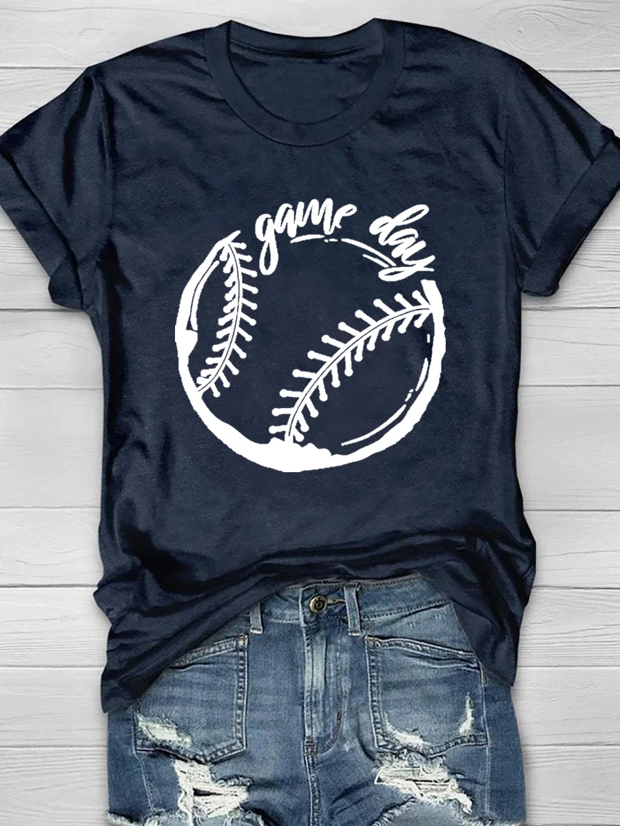 Softball And Baseball Game Day Print Short Sleeve T-Shirt