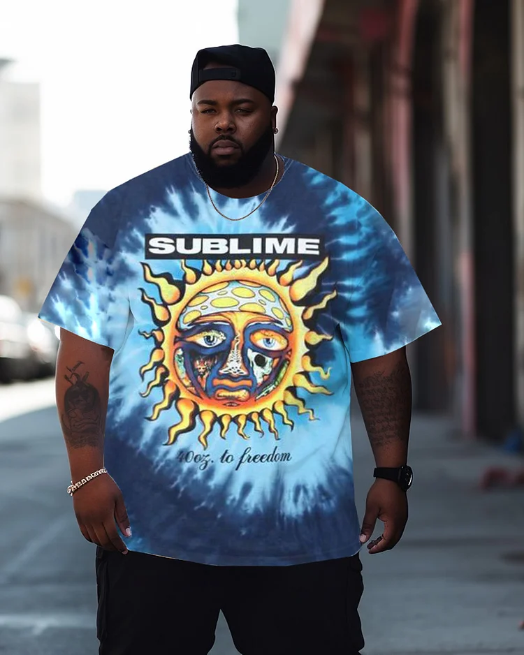 Men's Plus Size Street Sun Graffiti Short Sleeve Crew Neck T-Shirt