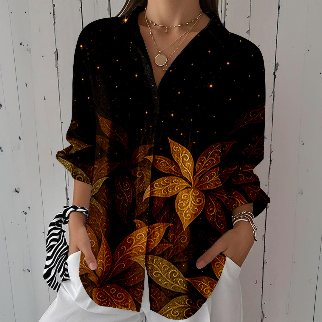 Women Long Sleeve V-neck Graphic Floral Printed Top