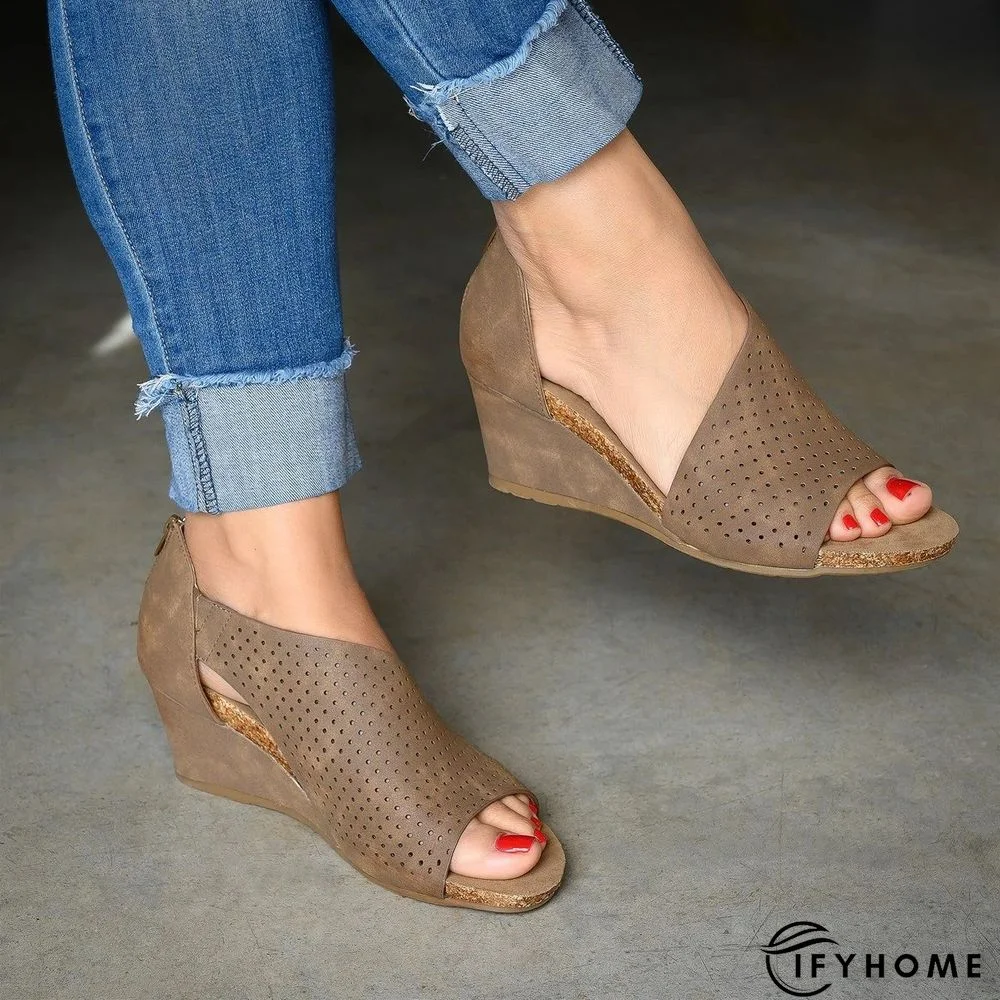 Cut-outs Slip On Wedges Sandals | IFYHOME