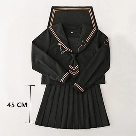 JK Uniforms For Girls Cute Black Sailor Long Tops Pleated Skirt Sets SP15410