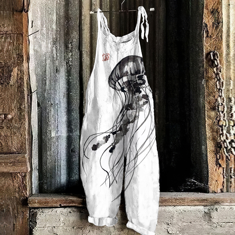 Comstylish Vintage Jellyfish Art Loose Casual Jumpsuit