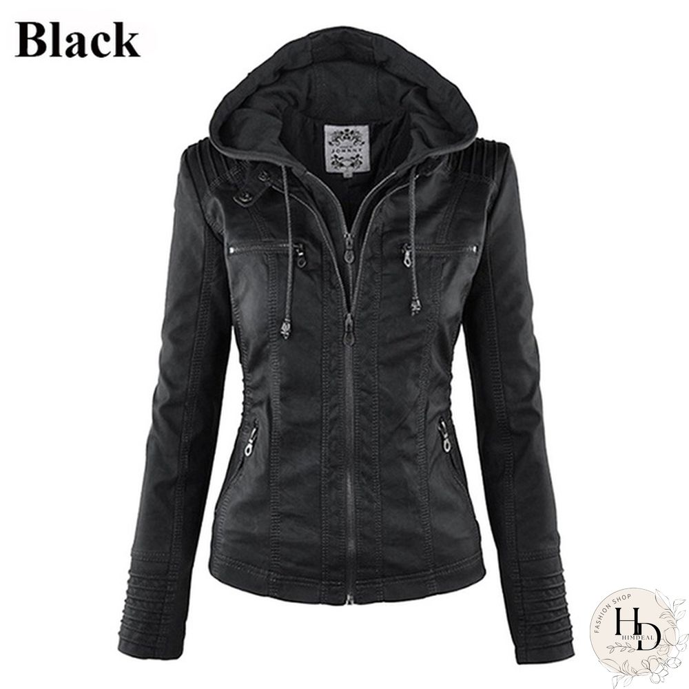 5 Color Women Fashion Long Sleeve Zipper Leather Jackets Removable Hooded Coat Ladies Plus Size Cool Motorcycle Coat Outwear