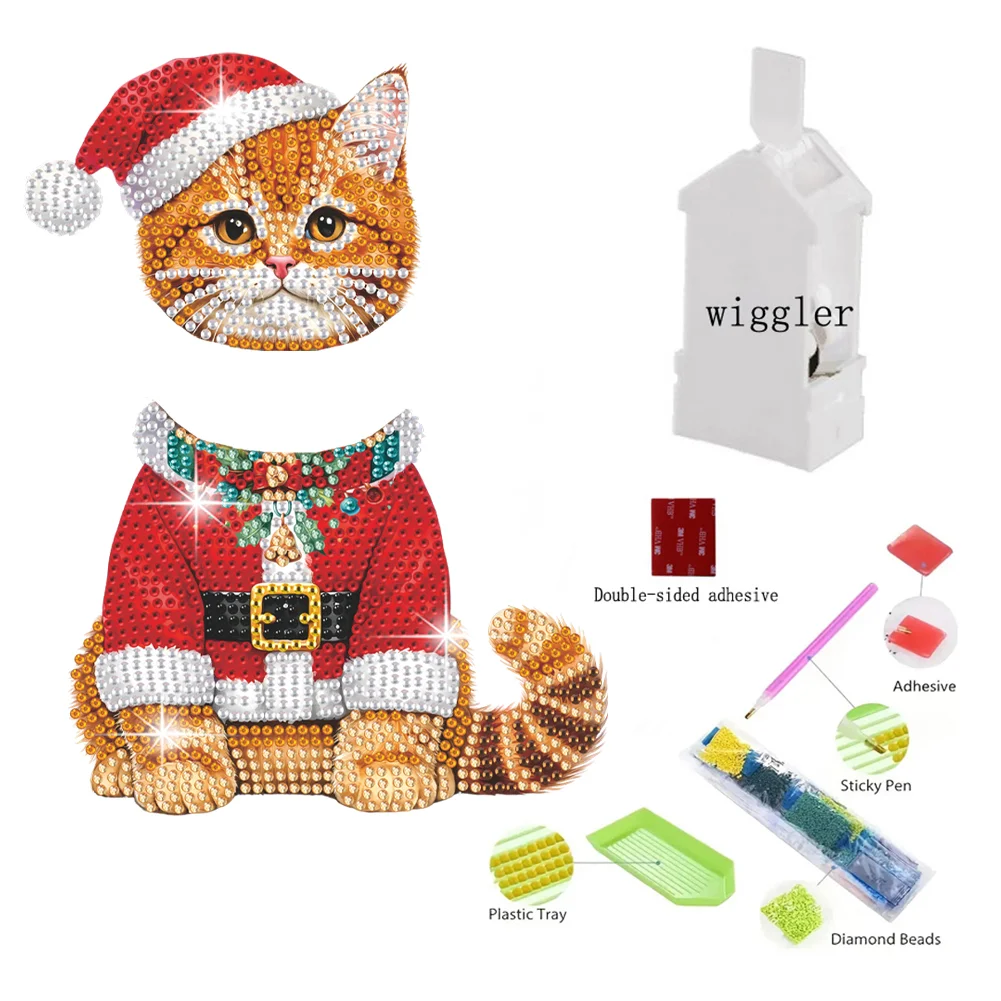 DIY Xmas Orange Cat Acrylic Shaking Head Desktop Diamond Painting Art Kits for Kids
