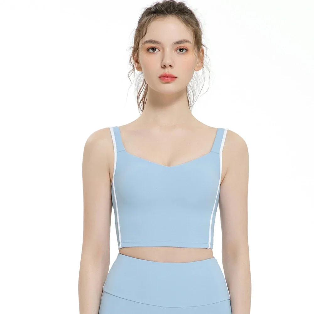 Hergymclothing Sky Blue sleeveless v neck tank tops for sale