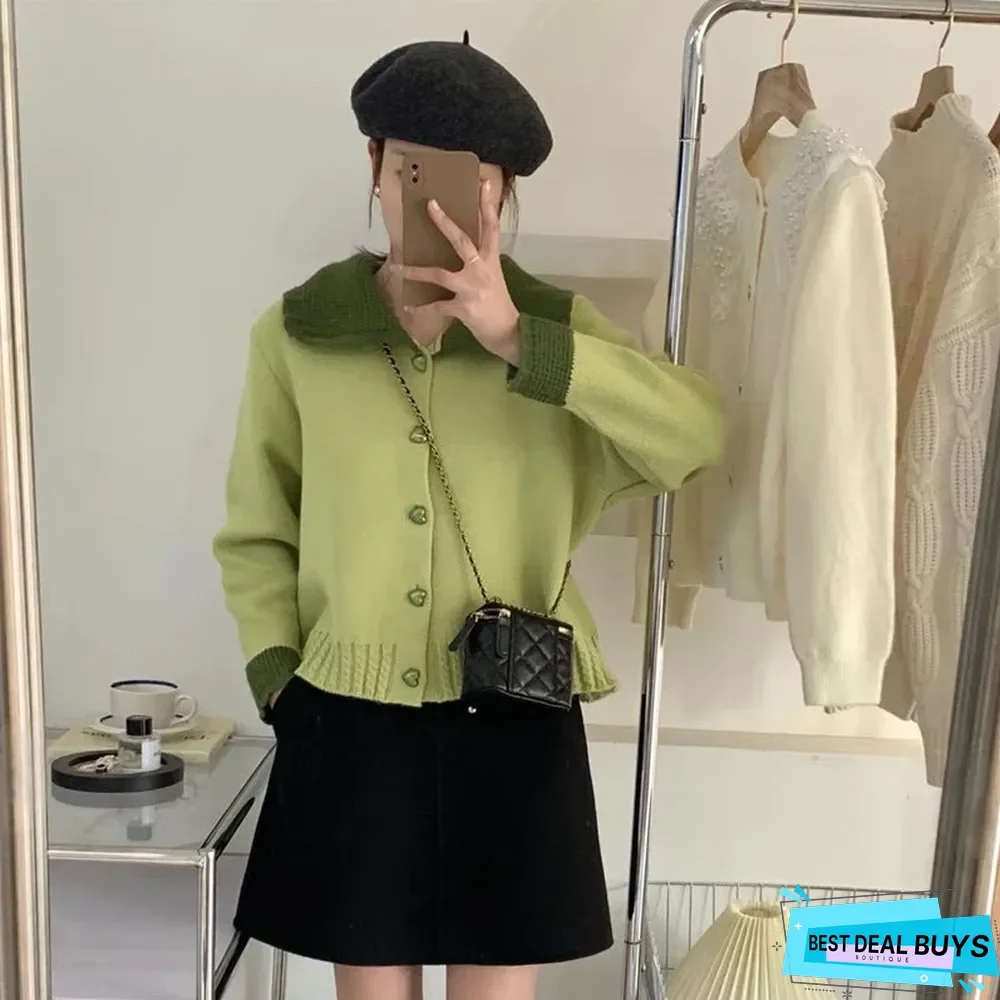 Love Loose Contrast Lapel Knit Cardigan