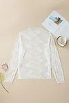 Women's White Plus Size Floral Mesh Long Sleeve Top Cover Up