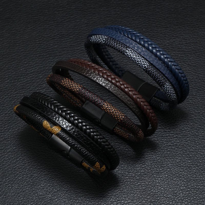 Retro Geometric Pu Leather Alloy Unisex Bracelets Men Cord & Leather Bracelets