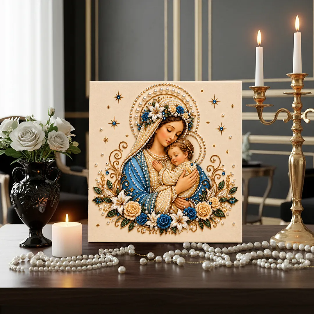 Framed Pearl Painting Kit Sacred Heart Theme 7.87x7.87in