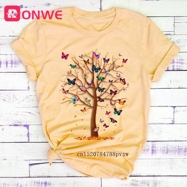 3D Butterfly Tree Print Women T-shirt Summer Casual 90s Harajuku Funny Tshirt Female Soft Short Sleeve Tops,Drop Shipping