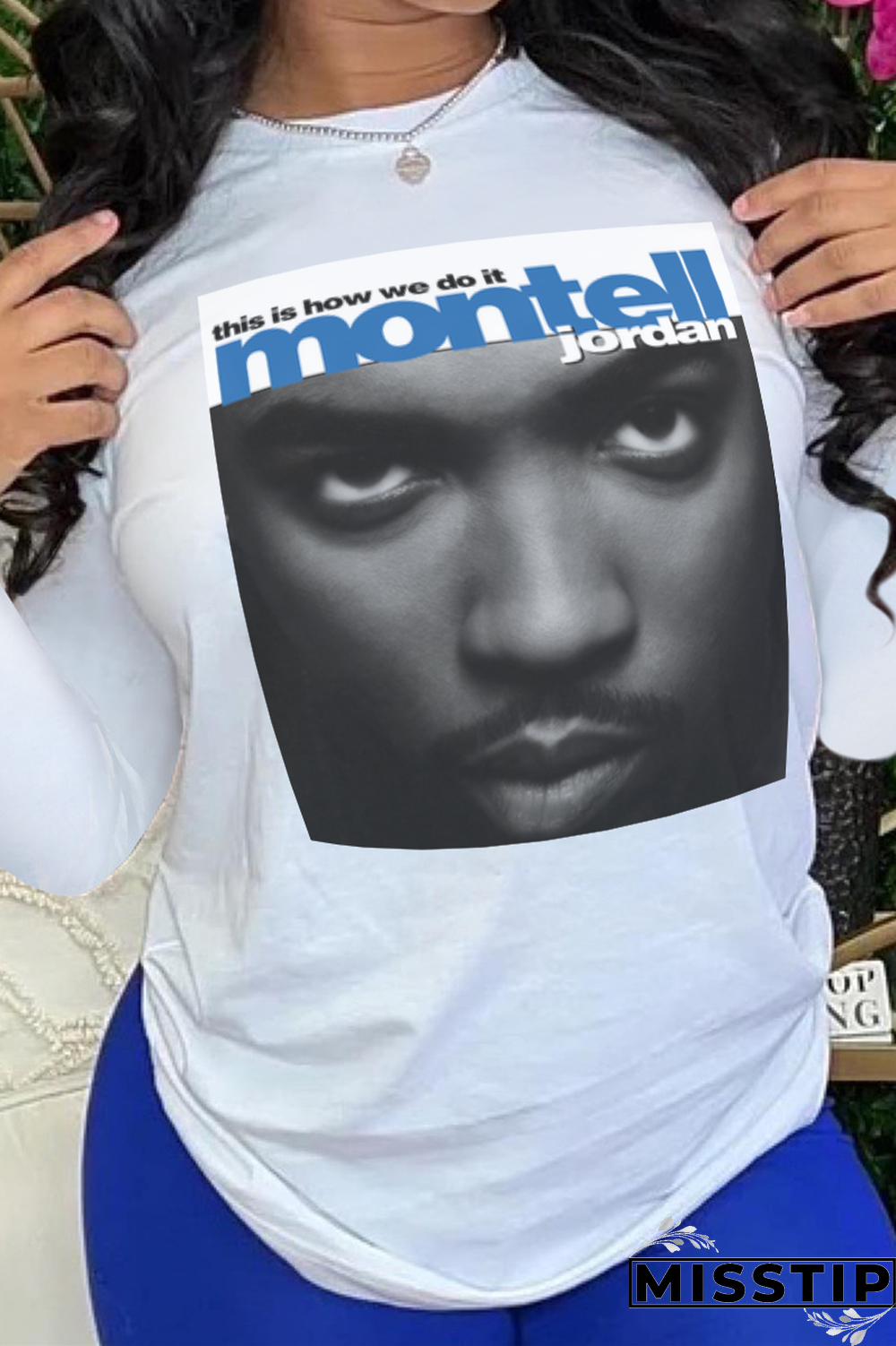 Black Daily Print Letter O Neck Tops