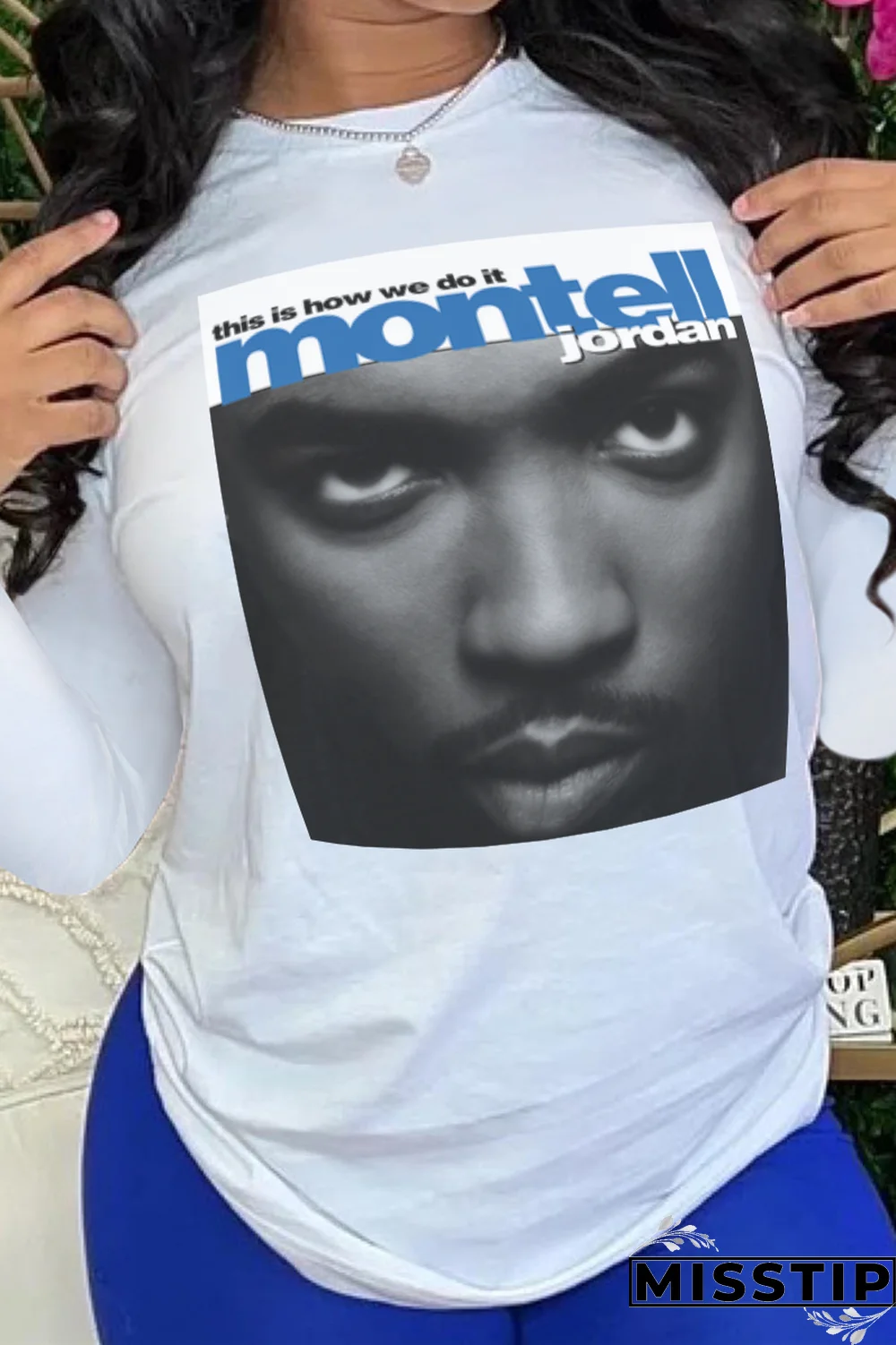 Black Daily Print Letter O Neck Tops