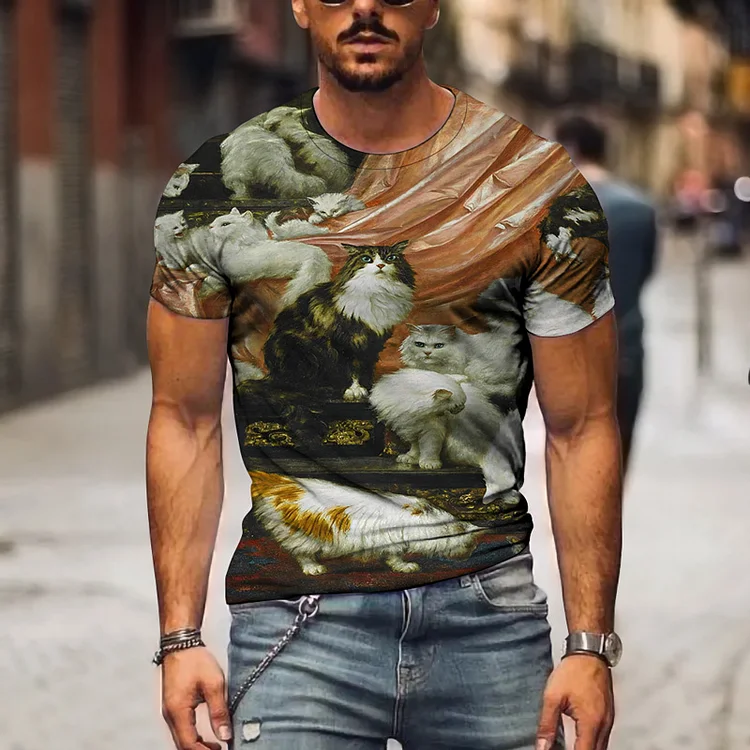 Cats Printed Summer Short Sleeve Men's T-Shirts at Hiphopee