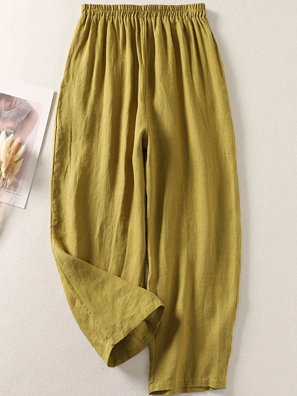 Women Casual Plain Cotton Loose Ankle Pants  tjj Shicloths