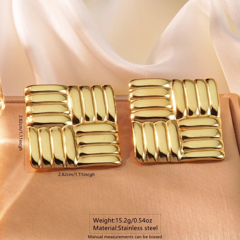 1 Pair Minimalist Classic Style Commute Square Stripe 304 Stainless Steel Imitation Gold  Ear Studs