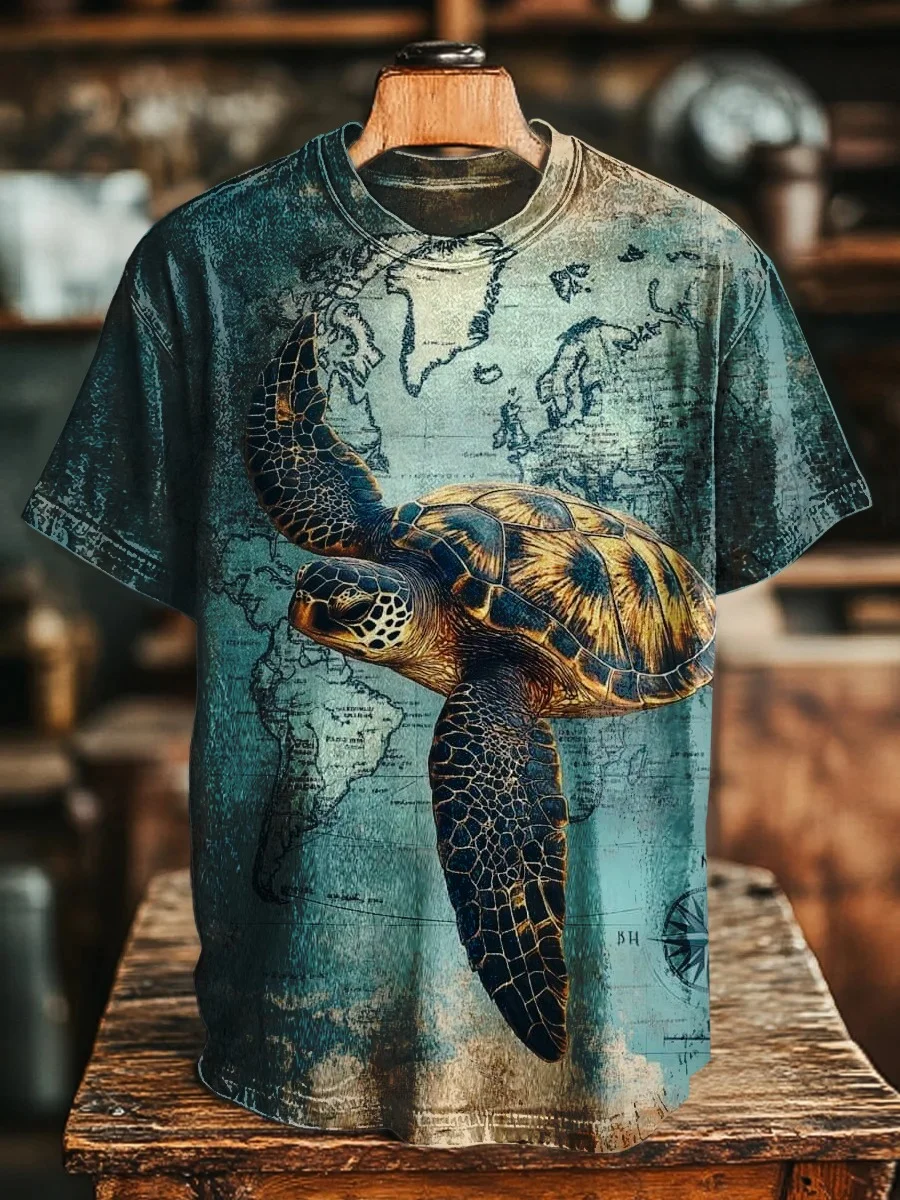 Eagerlys Unisex Retro Turtle Art Print T-shirt Eagerlys