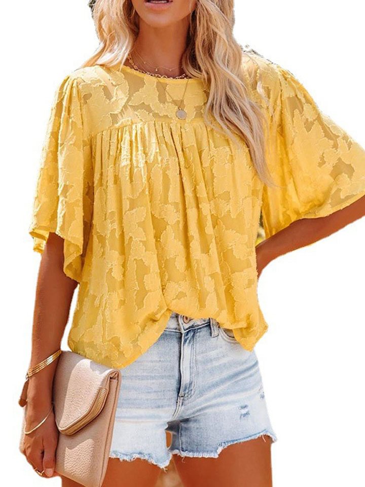 Swiss-Dot Frill Trim Shirred Top