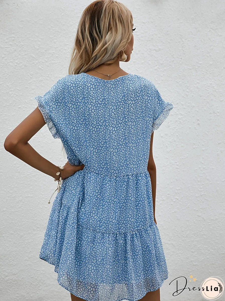 Chiffon Loose V Neck Short Sleeve Mini Dress