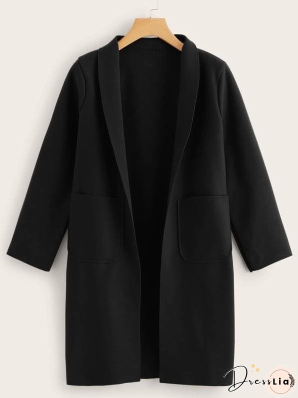 Solid Shawl Collar Dual Pocket Coat for Women