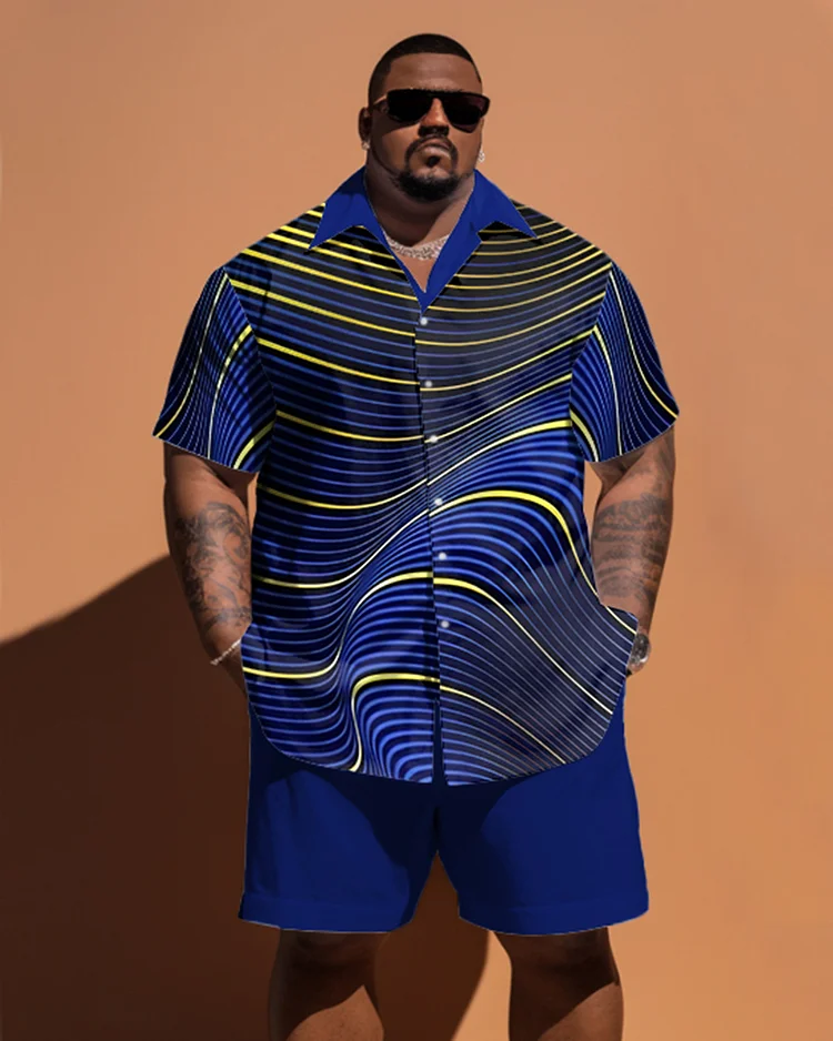 Men's Plus Size Simple Geometric Pattern Short Sleeve Shirt Shorts Set