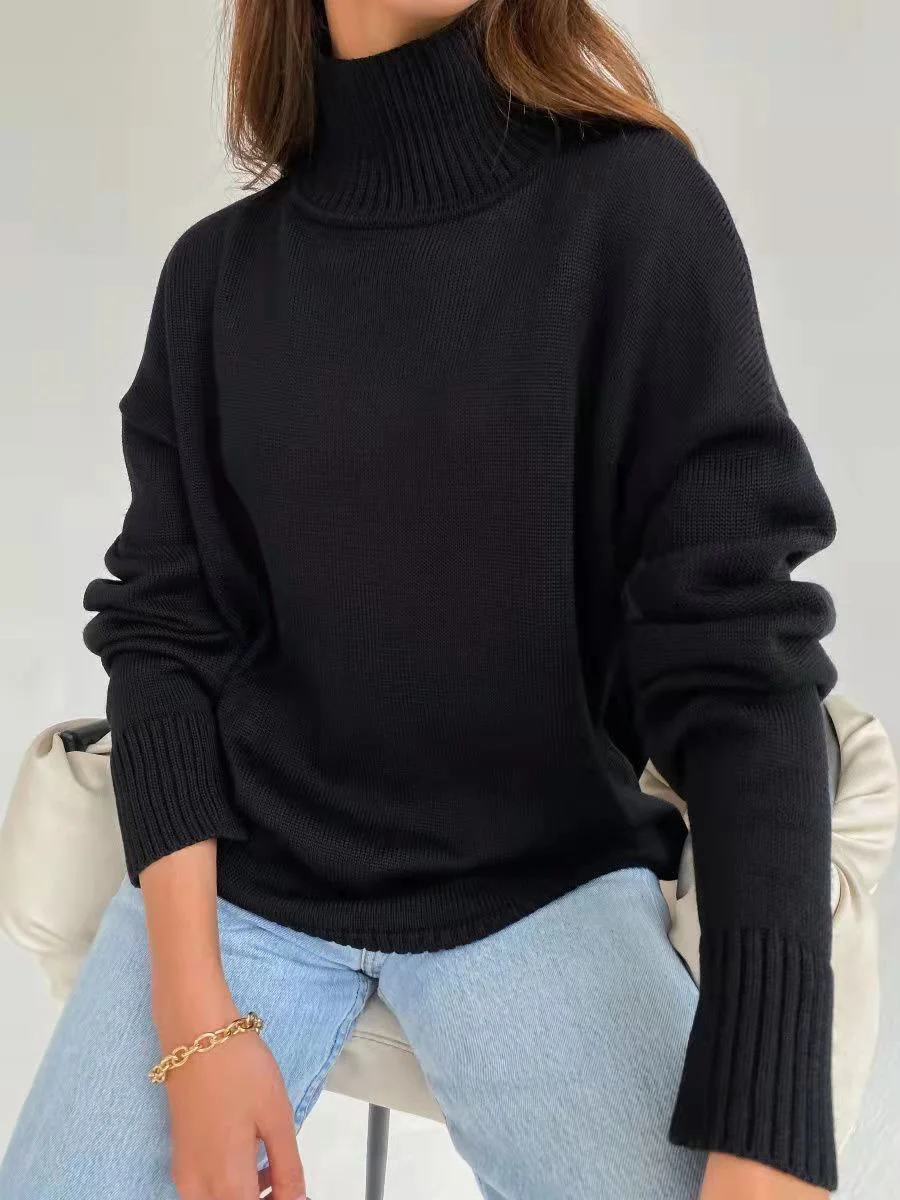 Turtleneck knitted padded loose sweater