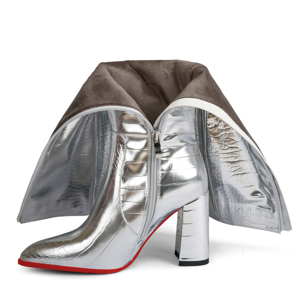 95mm Women's  Knee Boots Leather Red Bottom High Heels Mechanical Style Boots-MERUMOTE