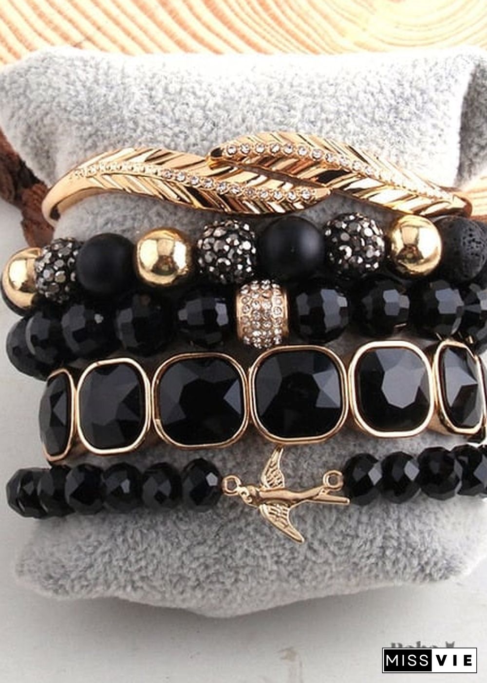 Boho Bracelet, RH Bracelet Set, Cubic Zircon Ball, Natural Stones Ball in Black and White