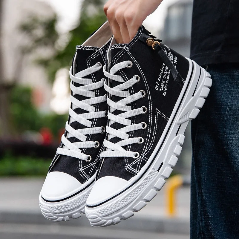 Men's Canvas Shoes High Top Flat Shoes for Men Black White Sneakers Non-slip Shoes Canvas Sneakers Sneakers for Men Casual Shoes