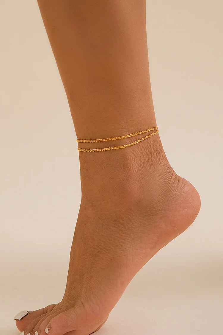 Fashion Gold Sparkling Double Layer Copper Chain Anklet 2024 - Xpluswear