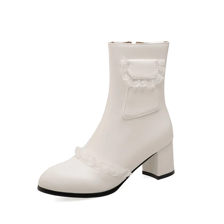 Tanguoant Tanguoant Edge Round Head Thick Heel Sweet Women's Boots Large-Size Ankle Boots AK-8