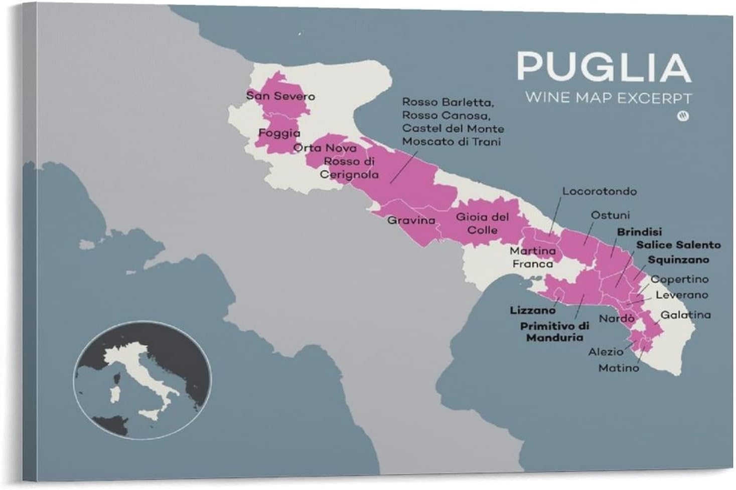Map of The Beaches of Puglia, Italy, Living Room Canvas Wall Art Poster. Living Room Canvas Wall Art Canvas Art Posters and Home Bedroom Decor Posters, Room Aesthetics Decorative Paintings 24x36inch( 24x36inch(60x90cm)