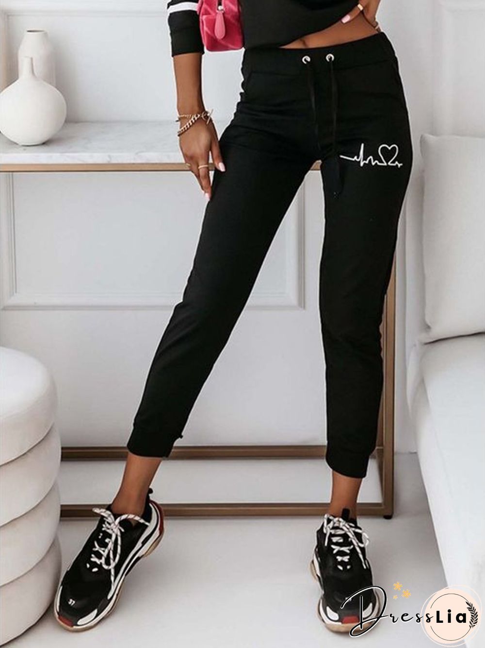 Casual Heart/Cordate Elastic Waist Sweatpants