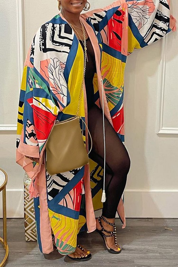 Plus Size Multicolor Vacation All Over Print Outwear [Pre-Order]