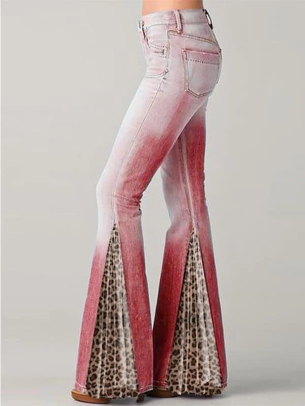 New casual leopard print stitching mid-rise flared pants
