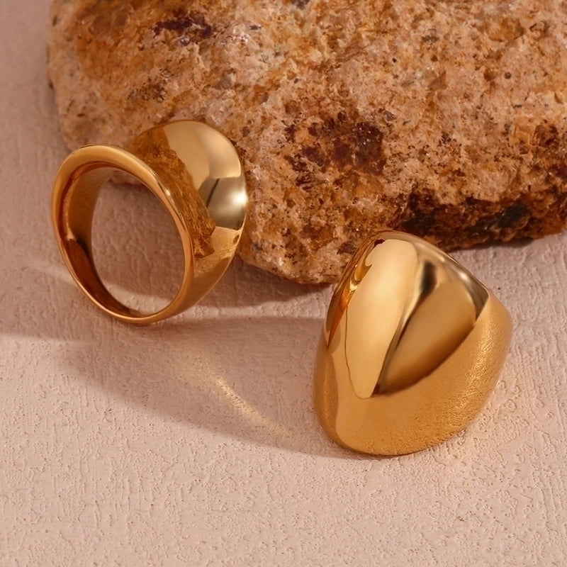 Vintage Style Minimalist Classic Style Round 304 Stainless Steel 18K Gold Plated Plating Rings