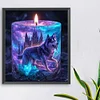 Lila Lichtkerze Wolf - runder Bohrer Diamantmalerei - 35*40cm