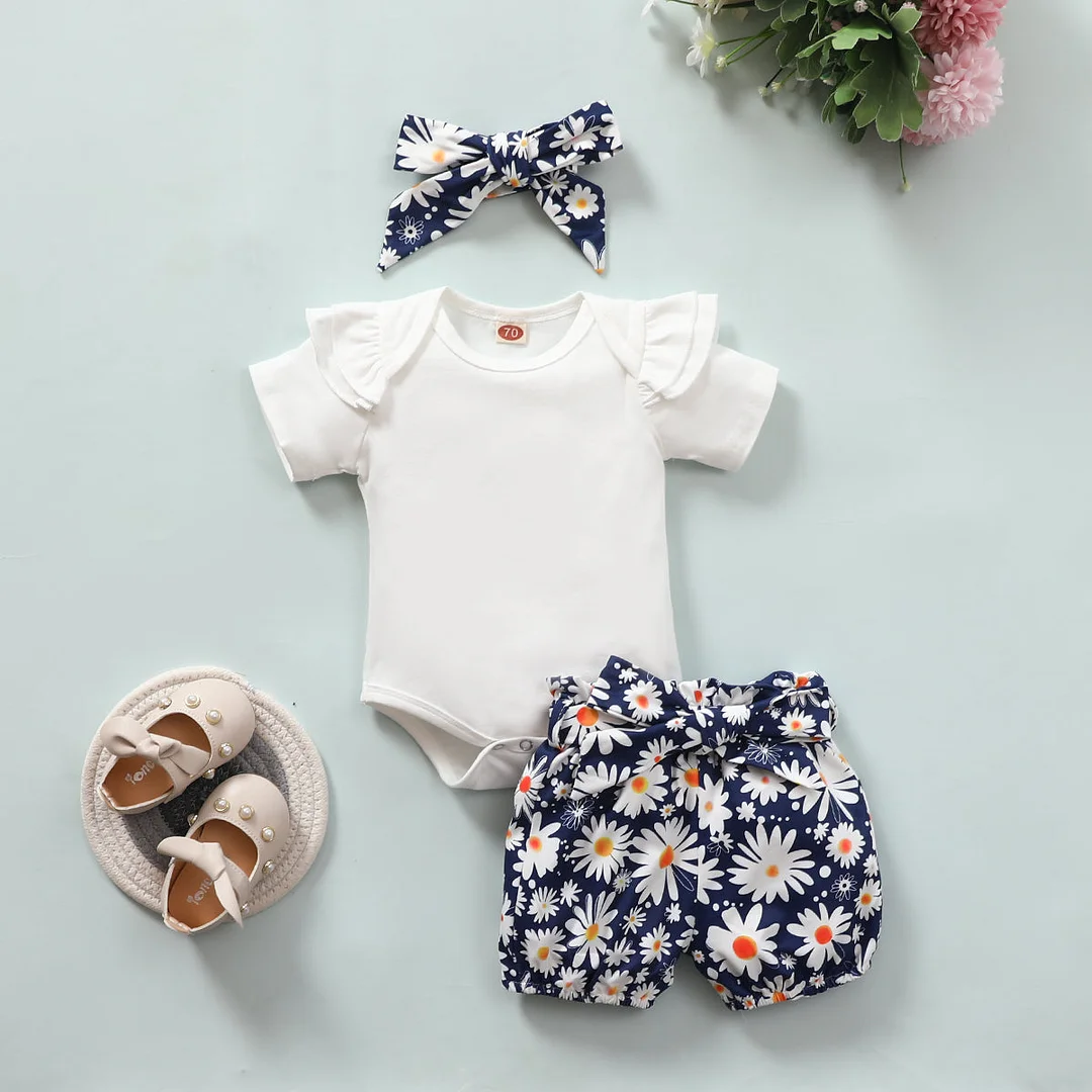 3PCS Lovely Little Daisy Printed Baby Set