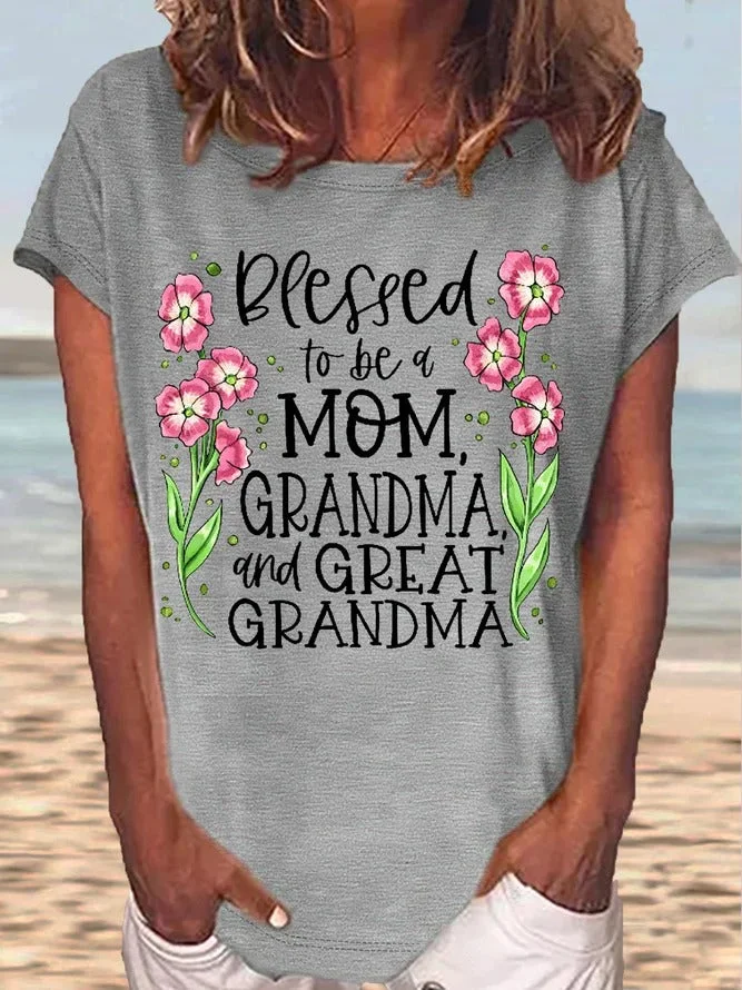 Mother's Day Women's Blessed To Be Letter Print Top