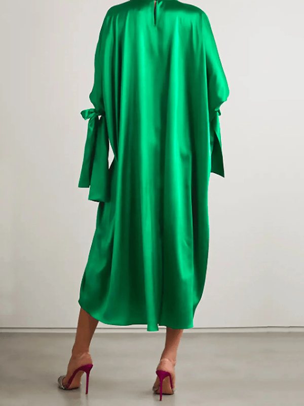 Original Urban Bowknot Tied Sleeves Green Midi Dress