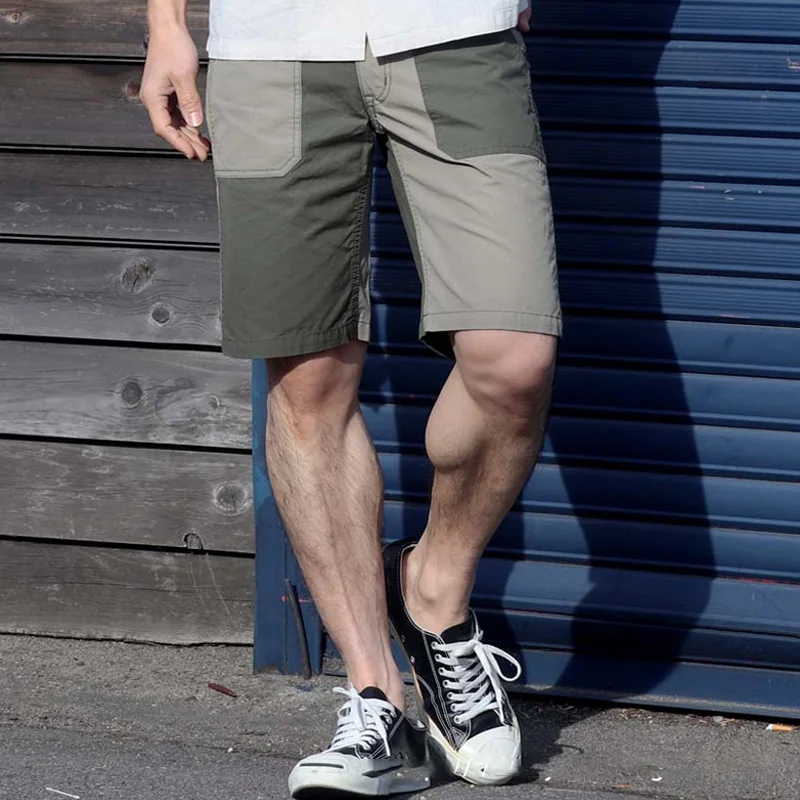 Retro Contrast Panel Cotton Shorts
