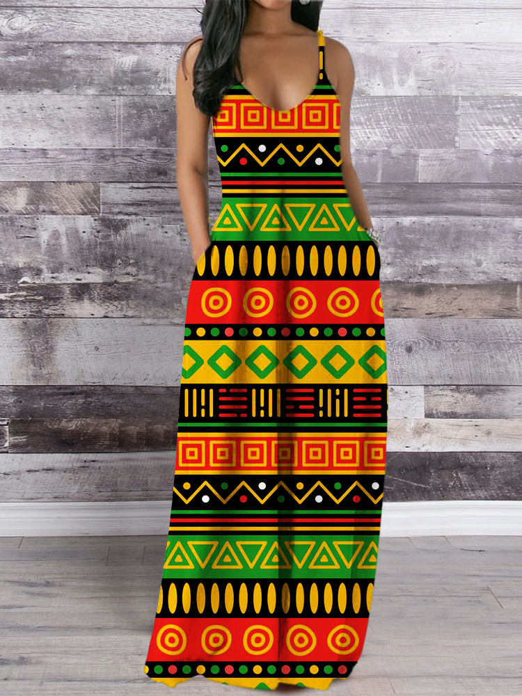 African Ethnic Pattern Cami Maxi Dress wearshes