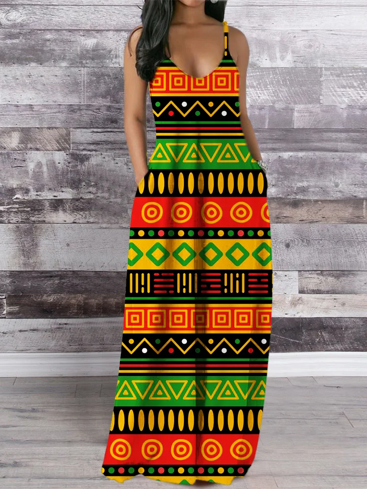 African Ethnic Pattern Cami Maxi Dress