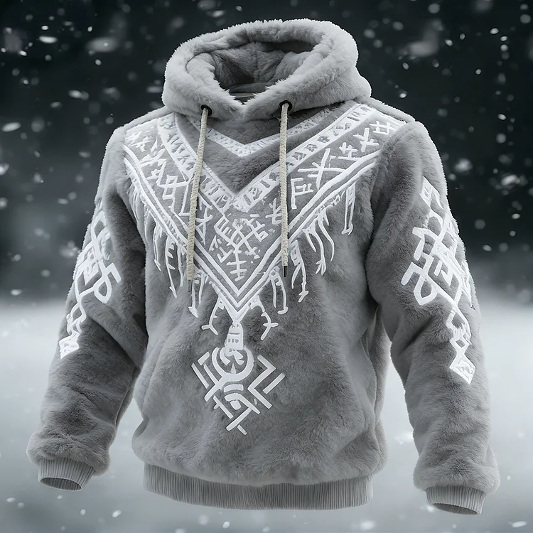 Men's Vintage Viking Inspired Contrast Cozy Plush Hoodie