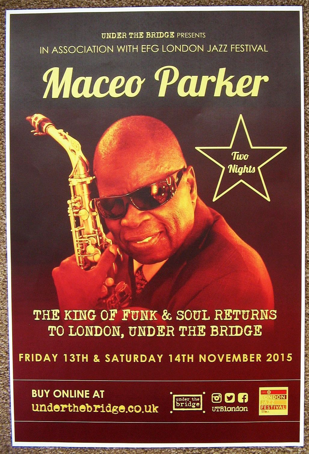 MACEO PARKER 2015 Gig POSTER London England Concert United Kingdom UK