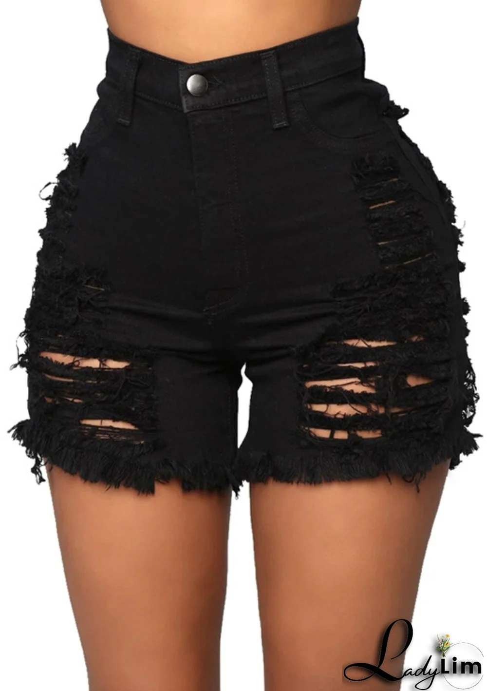 Summer Plus Size Black Ripped High Waist Denim Shorts