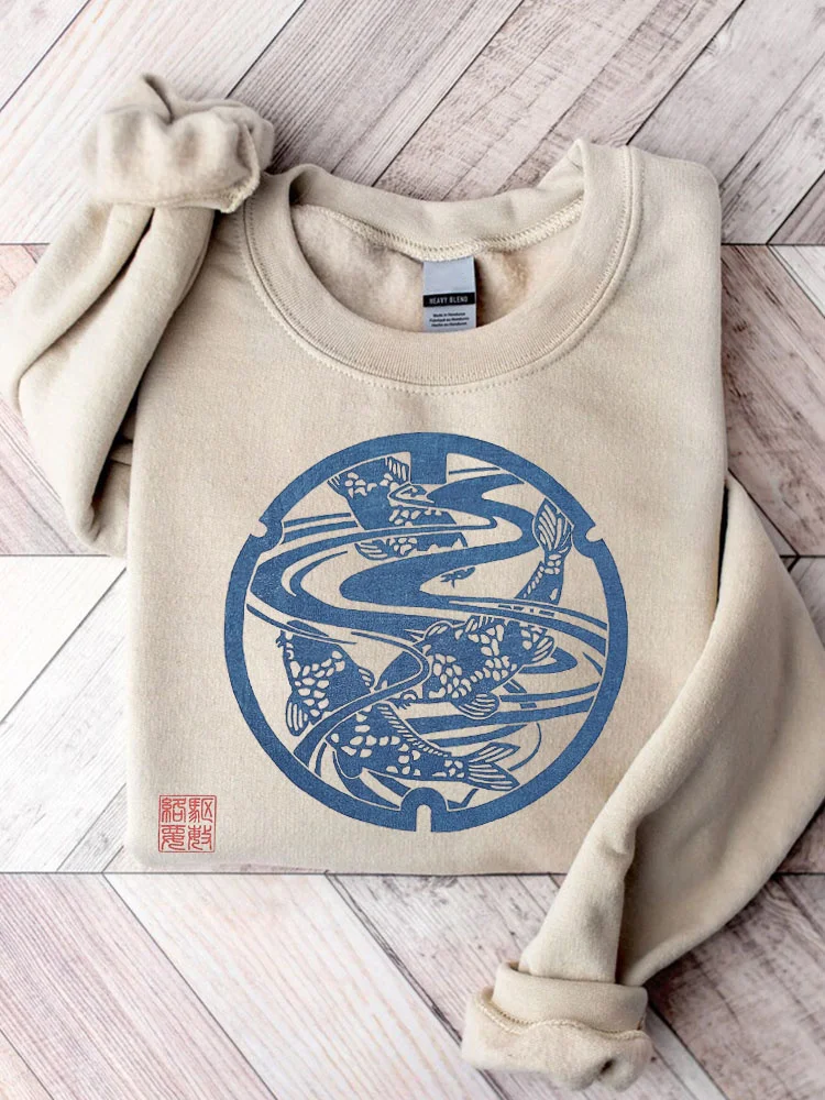Japanese Koi Traditional Art Print Casual Sweatshirt