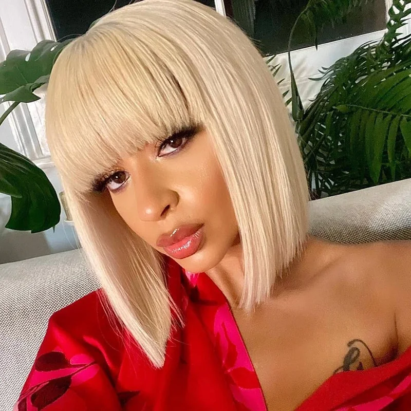 Jewtribute Hair®|Short Bob Wig with bangs For Black Women Straight Blonde Wigs 